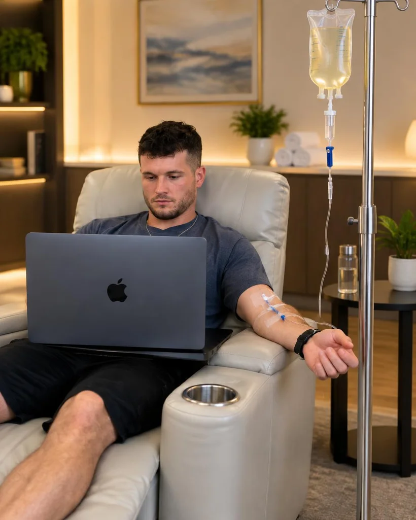 Client relaxing during an IV drip